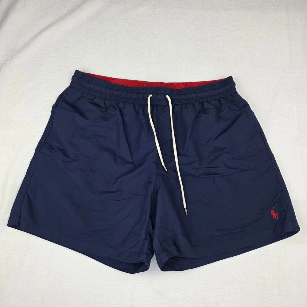 Polo Ralph Lauren Men's XL Navy Red Swim Trunks Mesh Lined Drawstring Pony